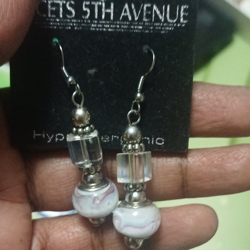 Saks Fifth Avenue Silver and Clear Beaded Earrings